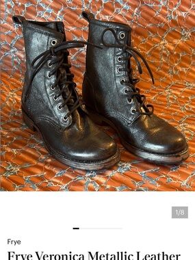 Frye Black Metallic Leather Lace-Up Ankle Boots